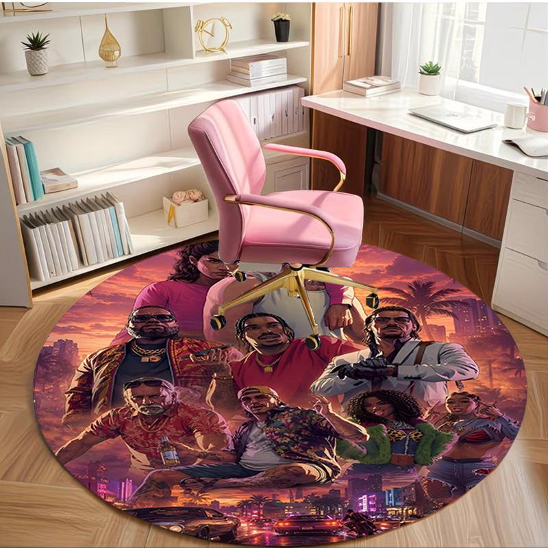 Grand Theft Auto VI Print Round Rug, Washable Floor Carpet, For Entryway Dorm Laundry Room Office Study, Home Decor Birthday Christmas Gift