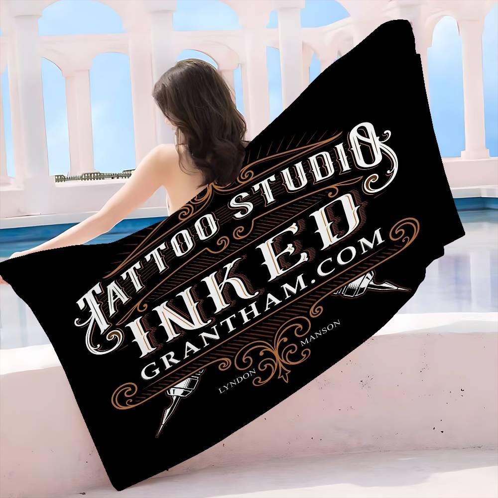 Tattoo Shop Logo Beach Towel Colorful Bath Towels for Girl Microfiber Quick Dry Sand Free Beach Yoga Spa Gym Pool