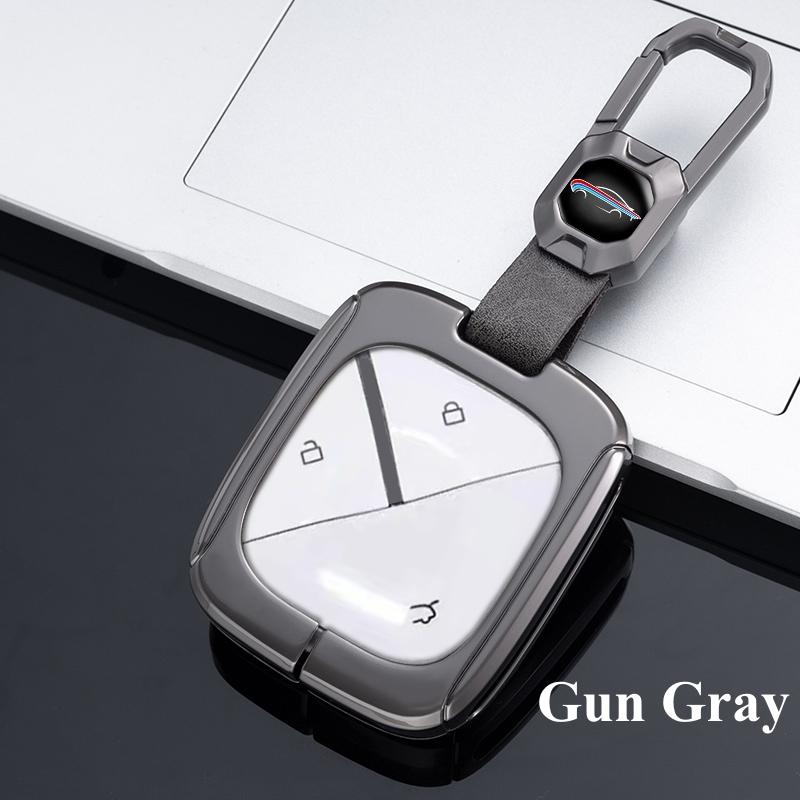 

Кожаный чехол для ключей из цинкового сплава, чехол-цепочка для Wuling Air EV Smart Keyless Remote Fob Holder, защитный брелок серый