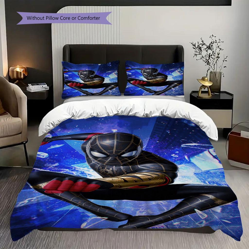 Super soft three-piece bedding set with a cool Spider-Man pattern  (1*Duvet Cover + 2*Pillowcase, Without Core)