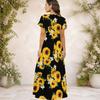 Women Plus Size V Neck Short Sleeve USA Flag Printed Maxi Dress