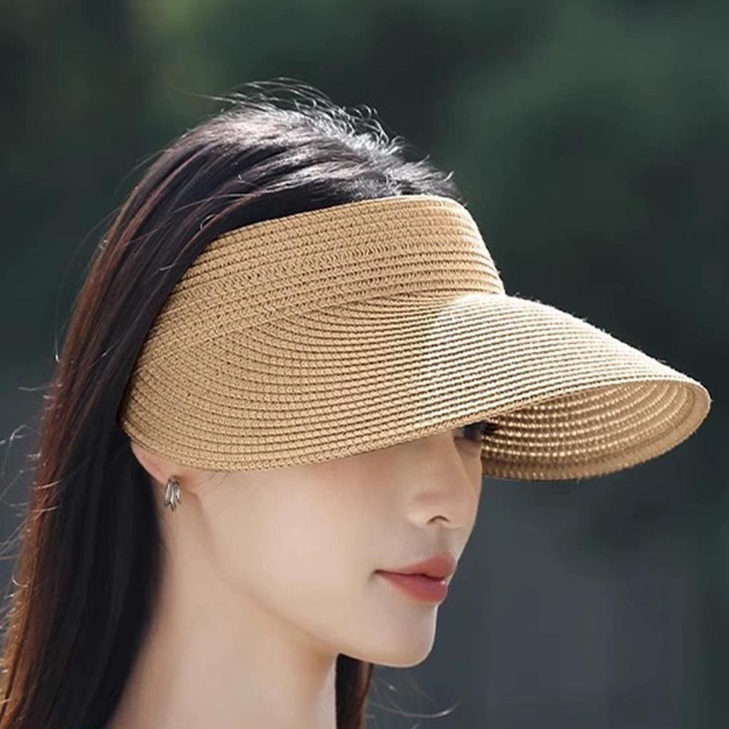 Straw Sun Hat with Ventilated Top for Beach, Wide Brim UV Protection Foldable Straw Hats for Women Outdoor Travel