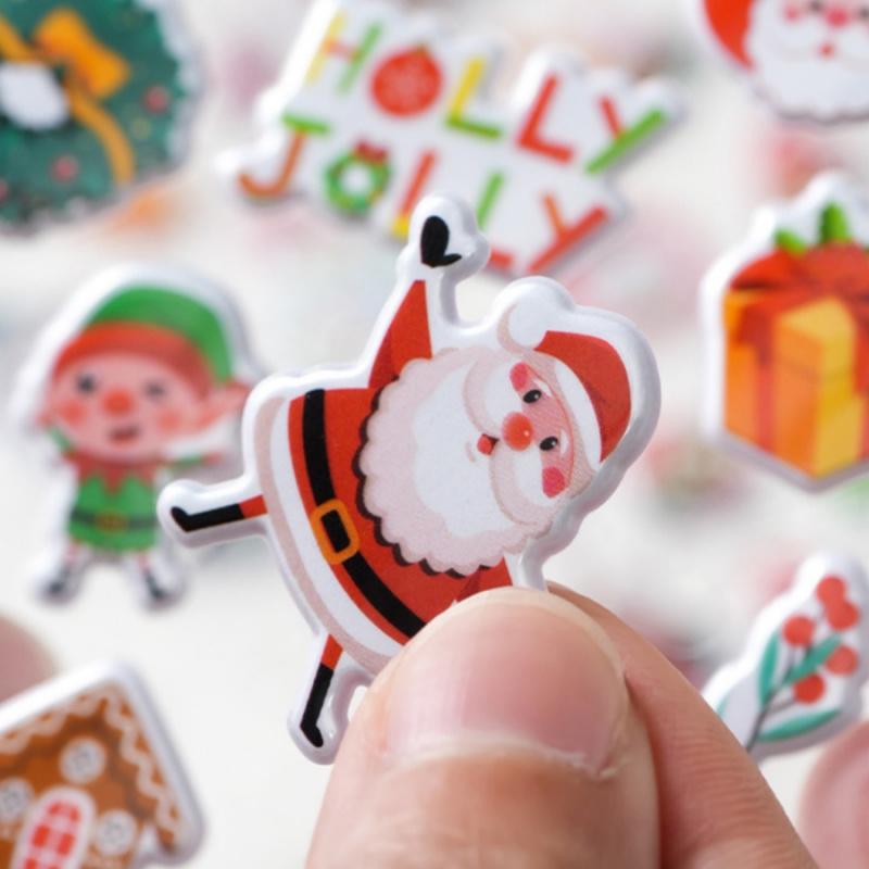 4pcsChristmas Bubble Stickers3DHoliday Party Decoration Stickers Santa Claus Elk Christmas Tree Cane Stickers Gift Stickers