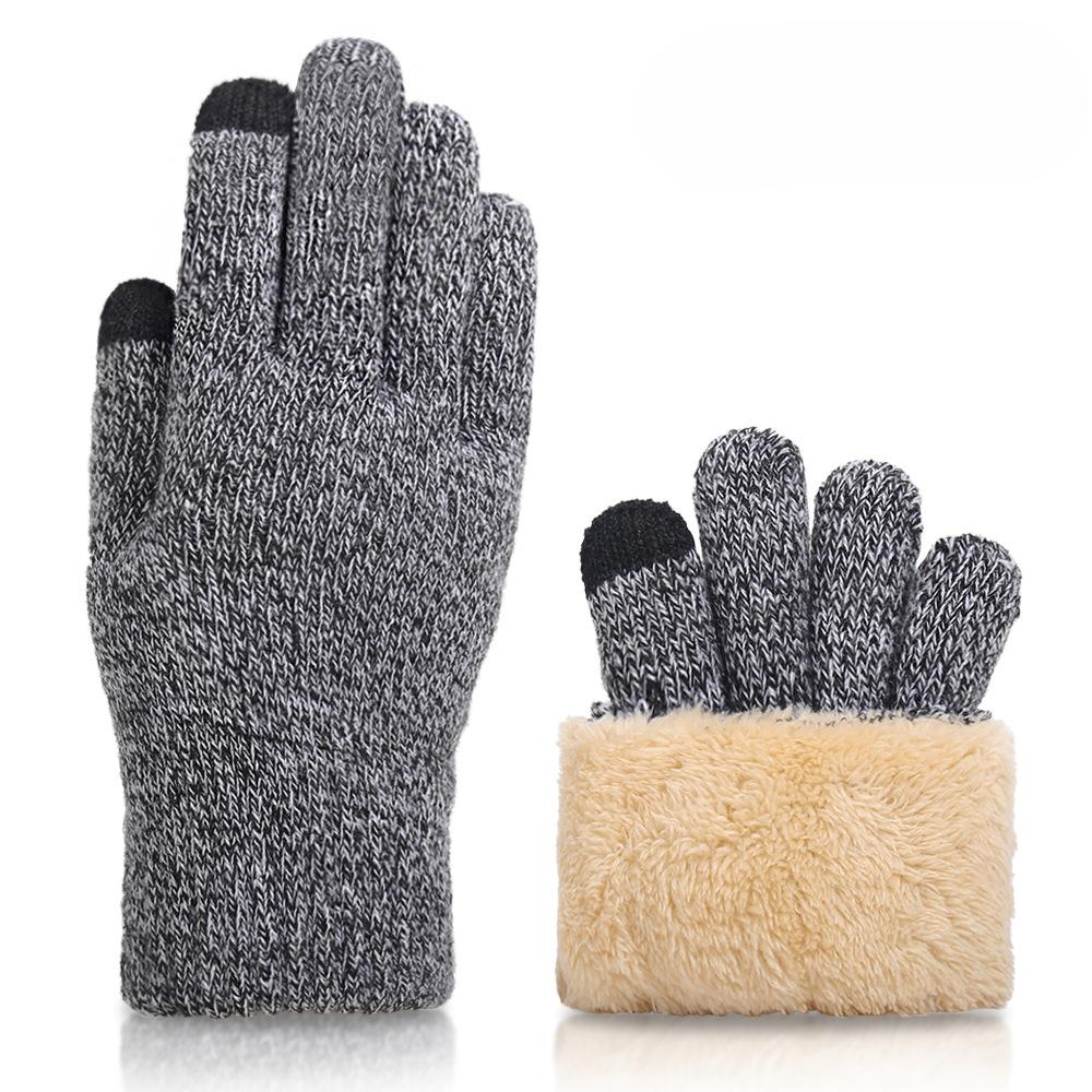 Knitted Gloves Men's Winter Double Layer Plus Velvet Thickened Arctic Velvet Cold Proof and Warm Wool Touch Screen Gloves