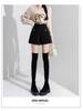 High-Waisted Black Sequin Woolen Shorts for Women - Winter 2026 A-Line Slimming Style, Perfect with Boots and Outerwear