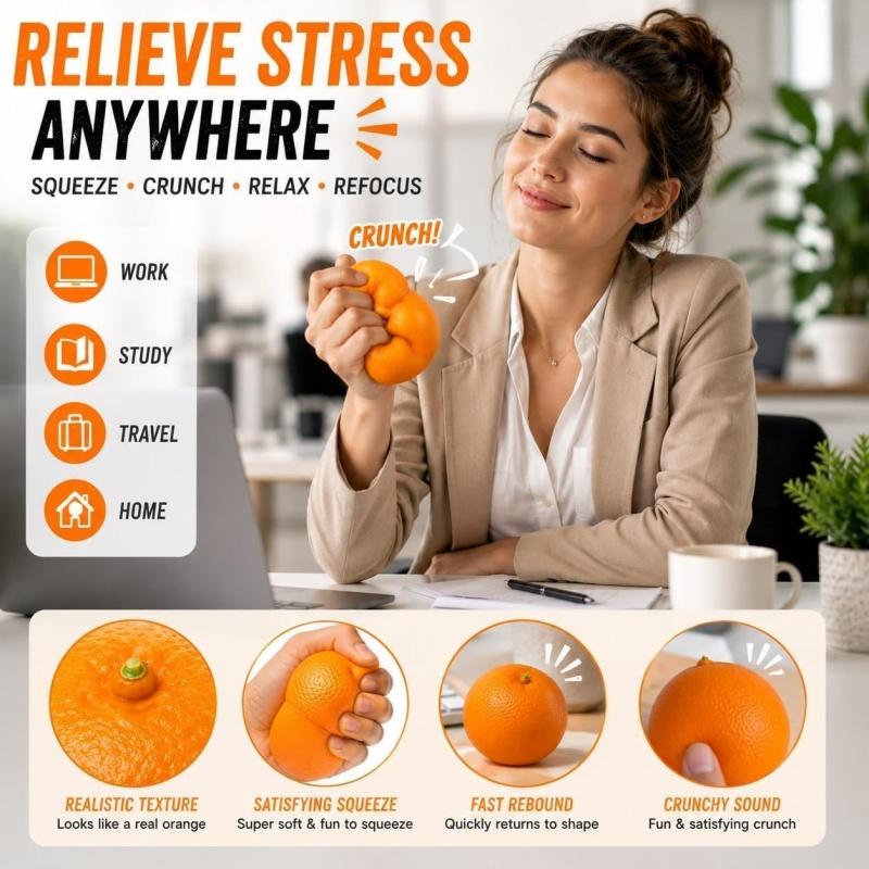 Crunchy Orange Squishy, Asmr Bead Filled Crispy Fruit Stress Ball Slow Rising Squishies Squeeze Fidget Toy Calming Gift