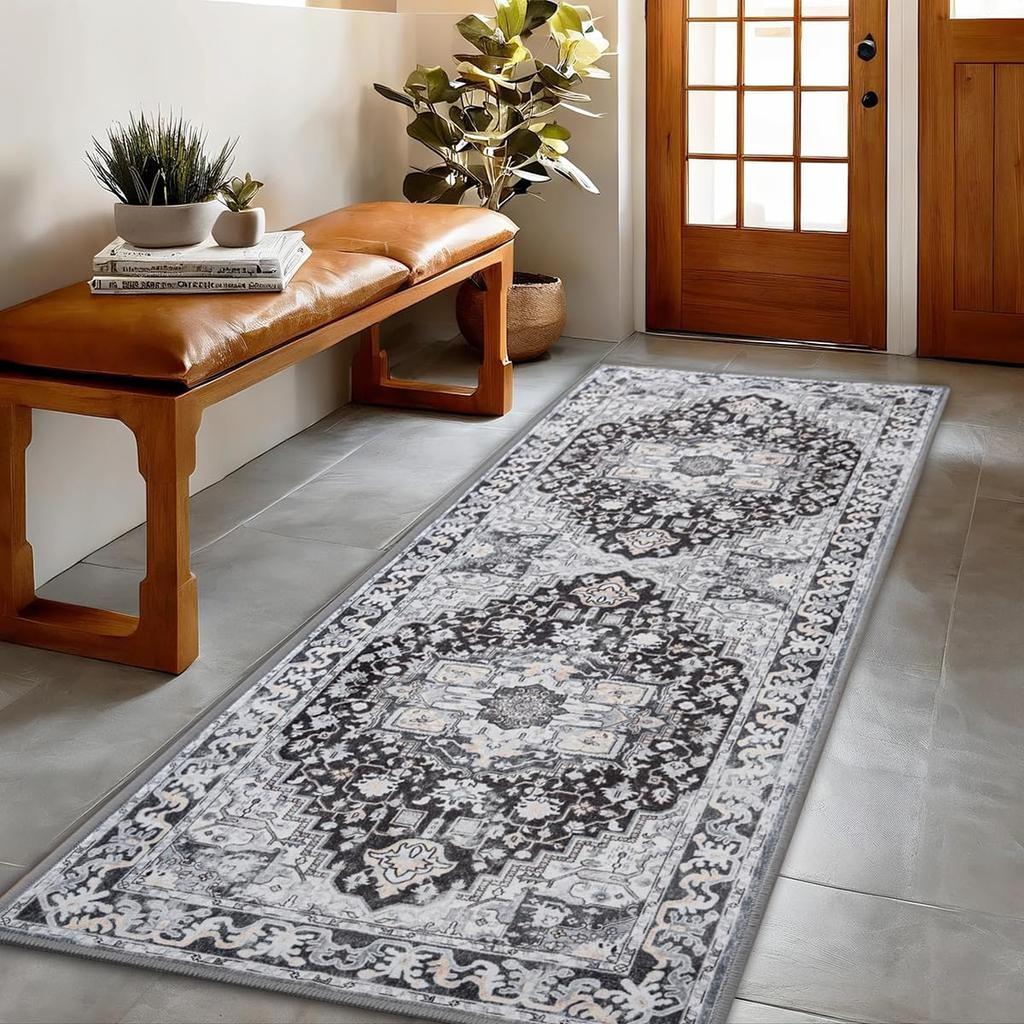 Washable Vintage Area Rugs  Low Pile Carpet, Non-Slip Distressed Rug for Bedroomn Living Room, Dining Room, Non-Slip, Low Pi