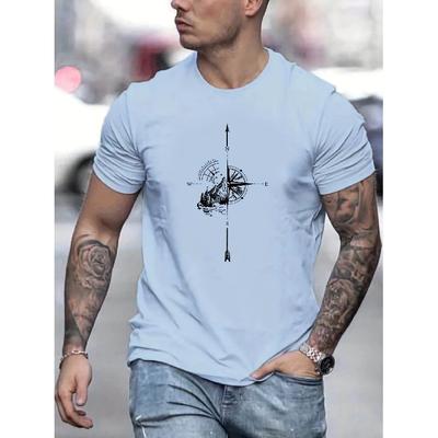 Maglietta da Uomo con Stampa Motivo Bussola di Montagna Maglietta Estiva Casual a Girocollo a Maniche Corte Top