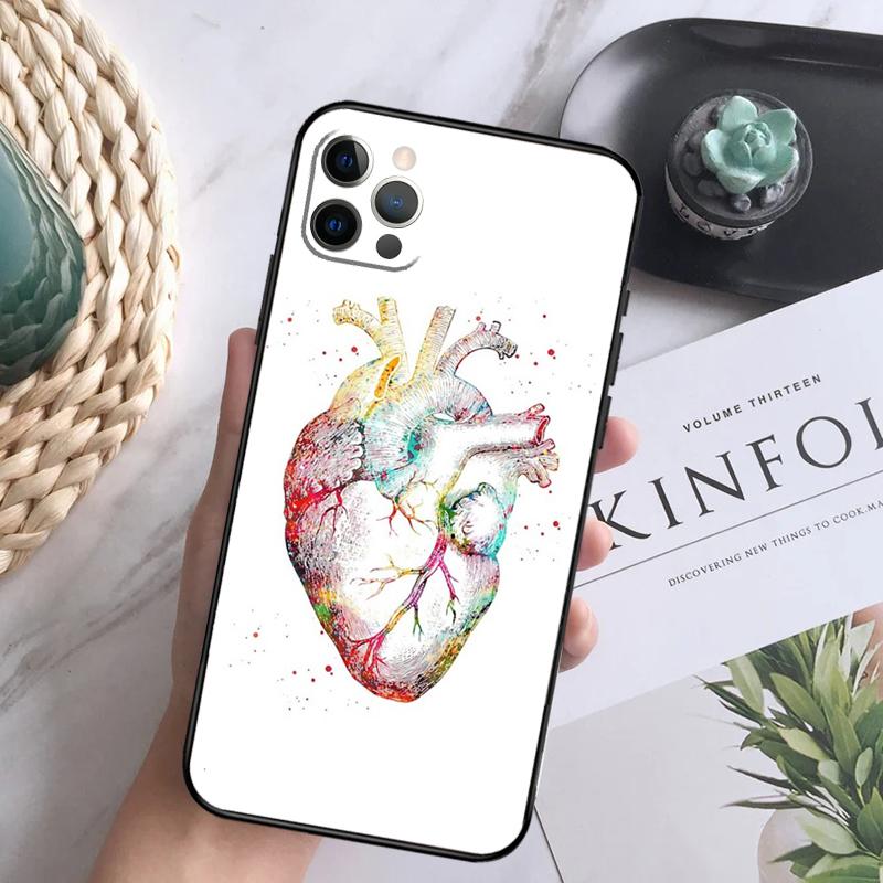 Human Heart Anatomy Soft Case For iPhone 16 Pro Max 13 12 Mini XS Max X XR 11 15 Pro Max 14 Plus Back Cover iPhone 16