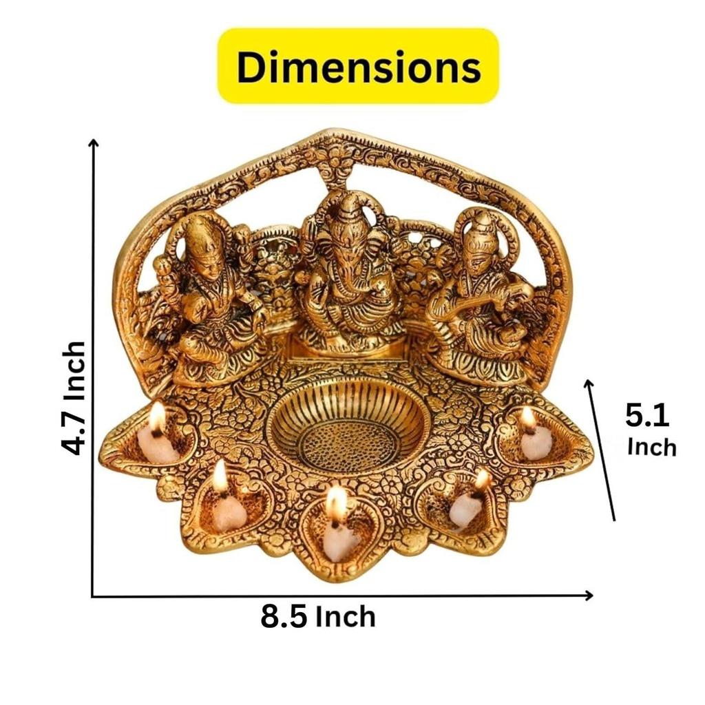 Collectible India Laxmi Ganesh Saraswati Idol Diya Oil Lamp Deepak - Metal Lakshmi Ganesha