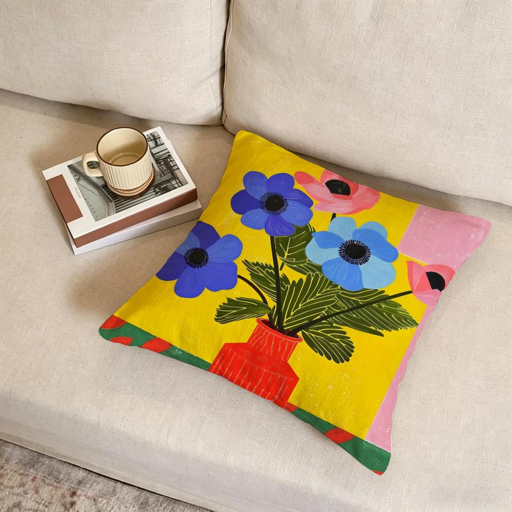 PBlooming Blue Anemone Cushion Cover Linen DoubleSided Pillowcase Sofa Cushion Cover MultiSize Home Decor