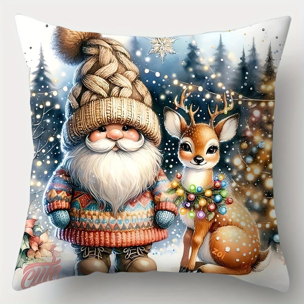 Home Decor Christmas Gnomes Decorative Pillow Covers Pattern Cushion Cover Suitable for Sofa Bedroom Car Pillow Cover