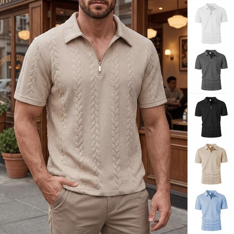 Men's Polo Shirt New Summer Short Sleeve Casual Solid Color Turn-down Collar Tee Loose Fit Tops