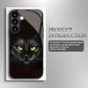 Schwarze Glas-Handyhülle mit Katzenmotiv, geeignet für Samsung Galaxy S26 S25 S24 S23 S22 S20 FE/Ultra/Plus, sturzsichere Rückabdeckung