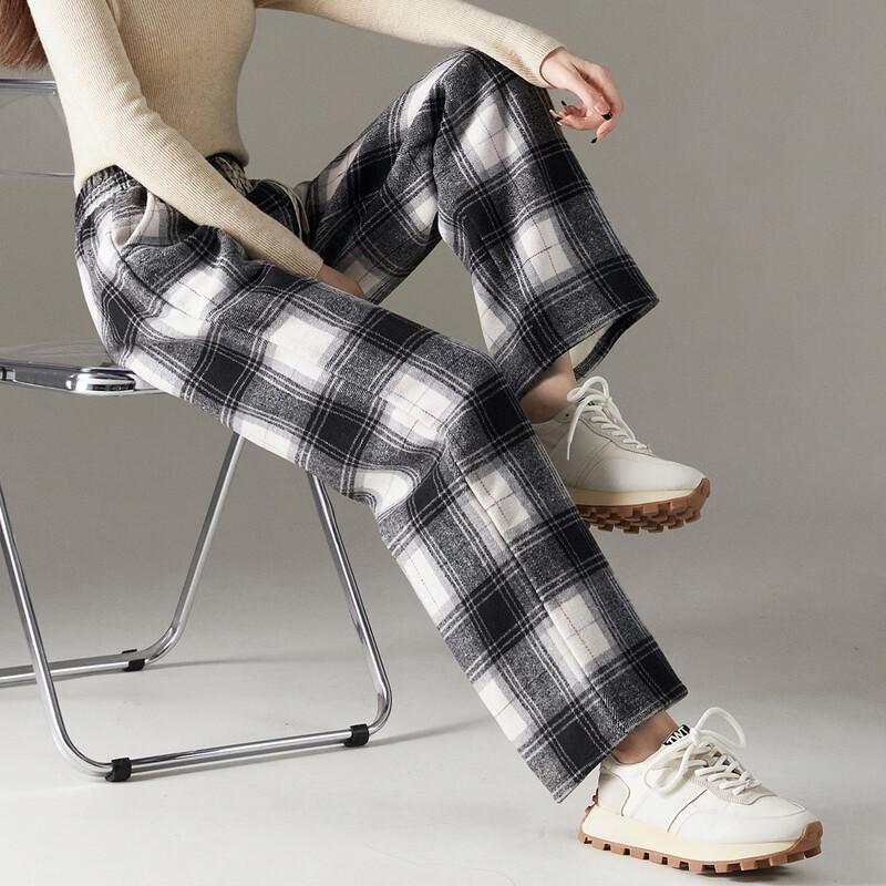 Demana Women's Fleece-Lined Plaid Wide-Leg Pants
