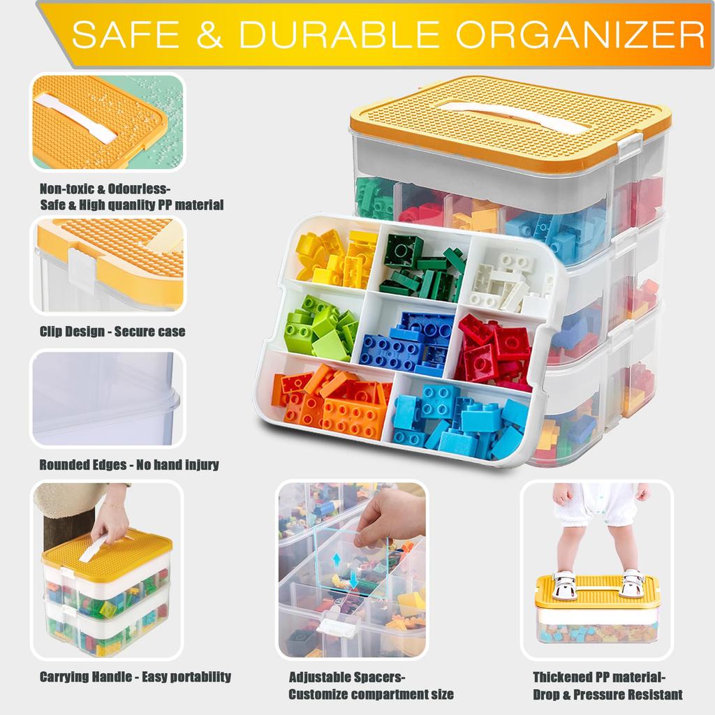 Children's Toy Storage Box with Lid for Lego, 3-Tier Stackable Container Box, Puzzle, Block Set, Clear Organizer, Figure Toy Storage Box, Plastic Case