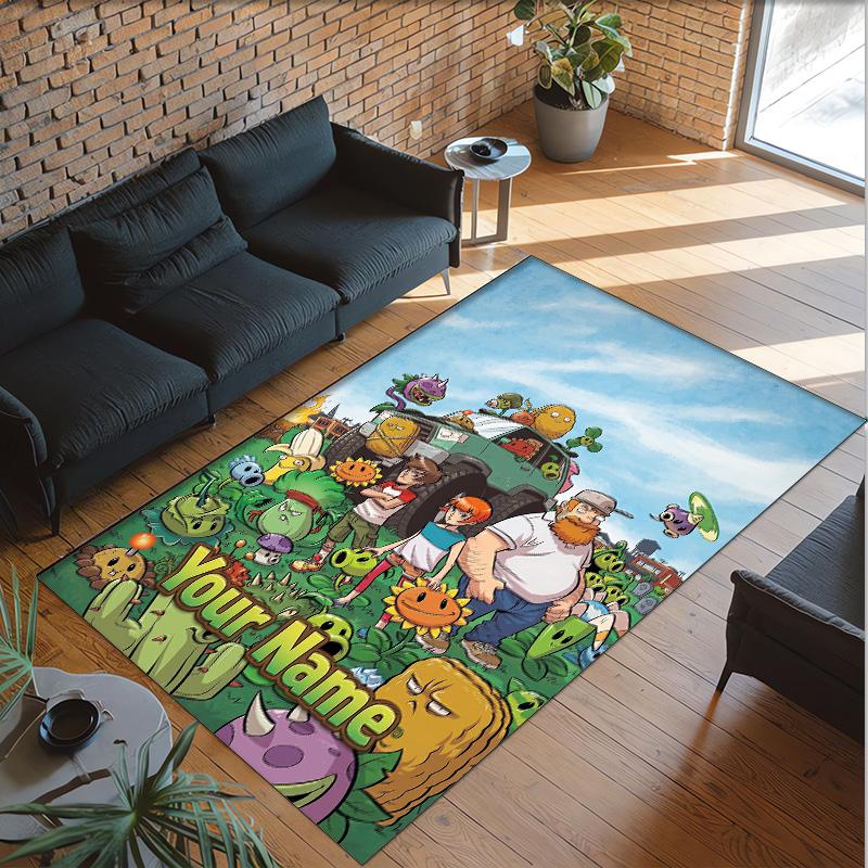 Personalized Crystal Velvet Carpet Custom Name Text,Plants vs. Zombies Anti Slip Area Rug For Home Decoration