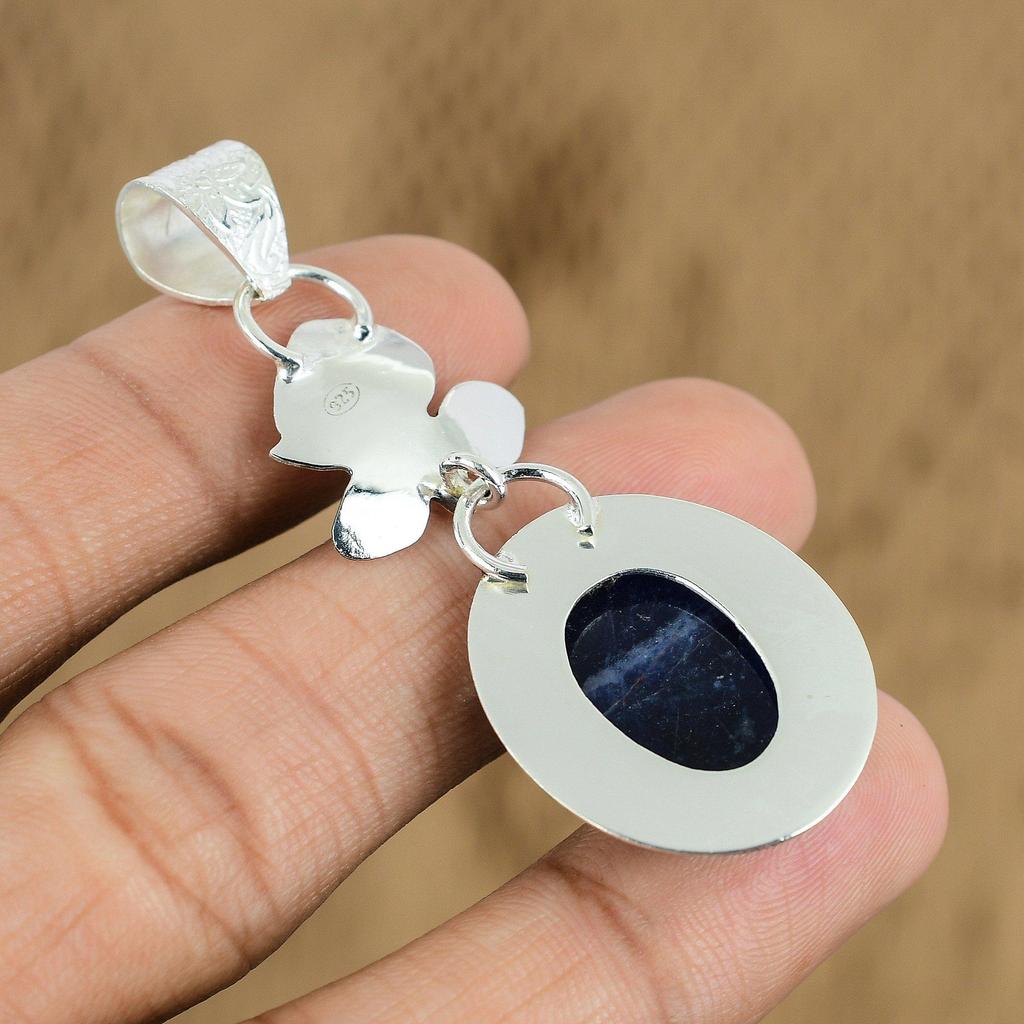 Natural Sodalite Gemstone Indian Jewelry 925 Sterling Silver Pendant For Girls