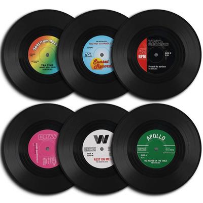 Set mit 6 farbenfrohen Retro-Schallplatten-Untersetzern für Getränke, Vinyl-Schallplatten-Untersetzer-Set, Couchtisch-Dekoration, rutschfeste Isolierunterlage
