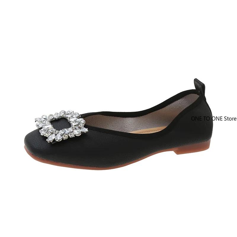 Fashion Plus Size Women Shoes Square Toe Pumps Spring New Rhinestones Buckle Slip On Women's Flat Shoes Ladies Office Work Casual Shoes