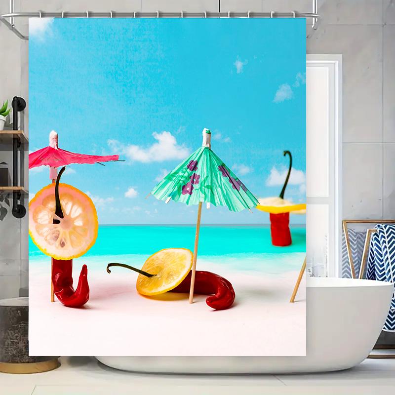 

Colorful Beach Shower Curtain with Fruit Umbrellas – Create a Fun Summer Vibe in Your Bathroom 90x180cm