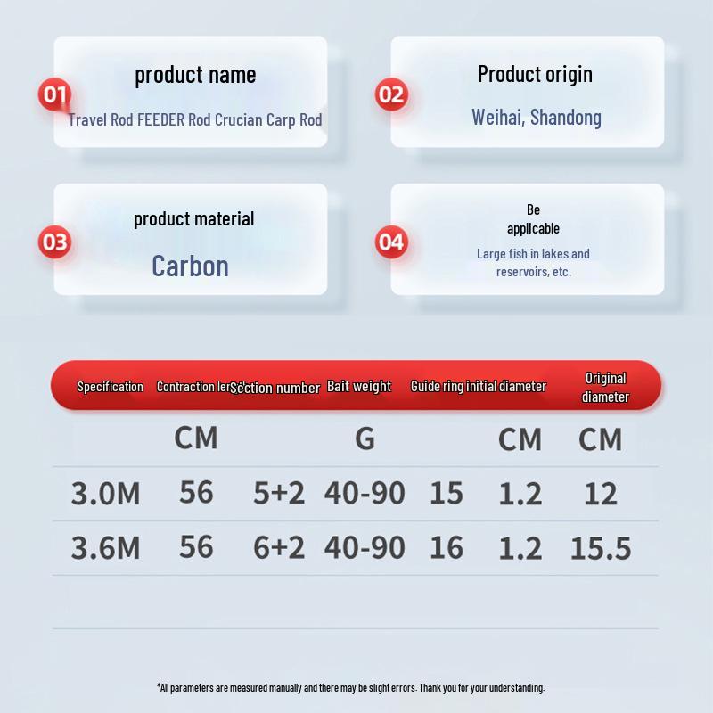 Weimeite Carbon Fiber Portable Travel Feeder Rod for Crucian Carp