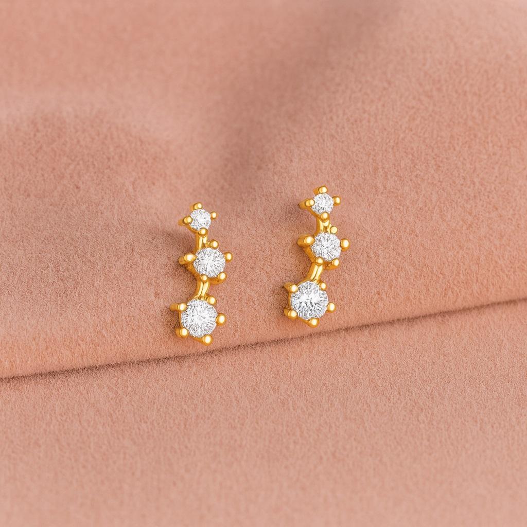Triple Cluster Stud Earrings - 925 Sterling Silver Yellow Plated