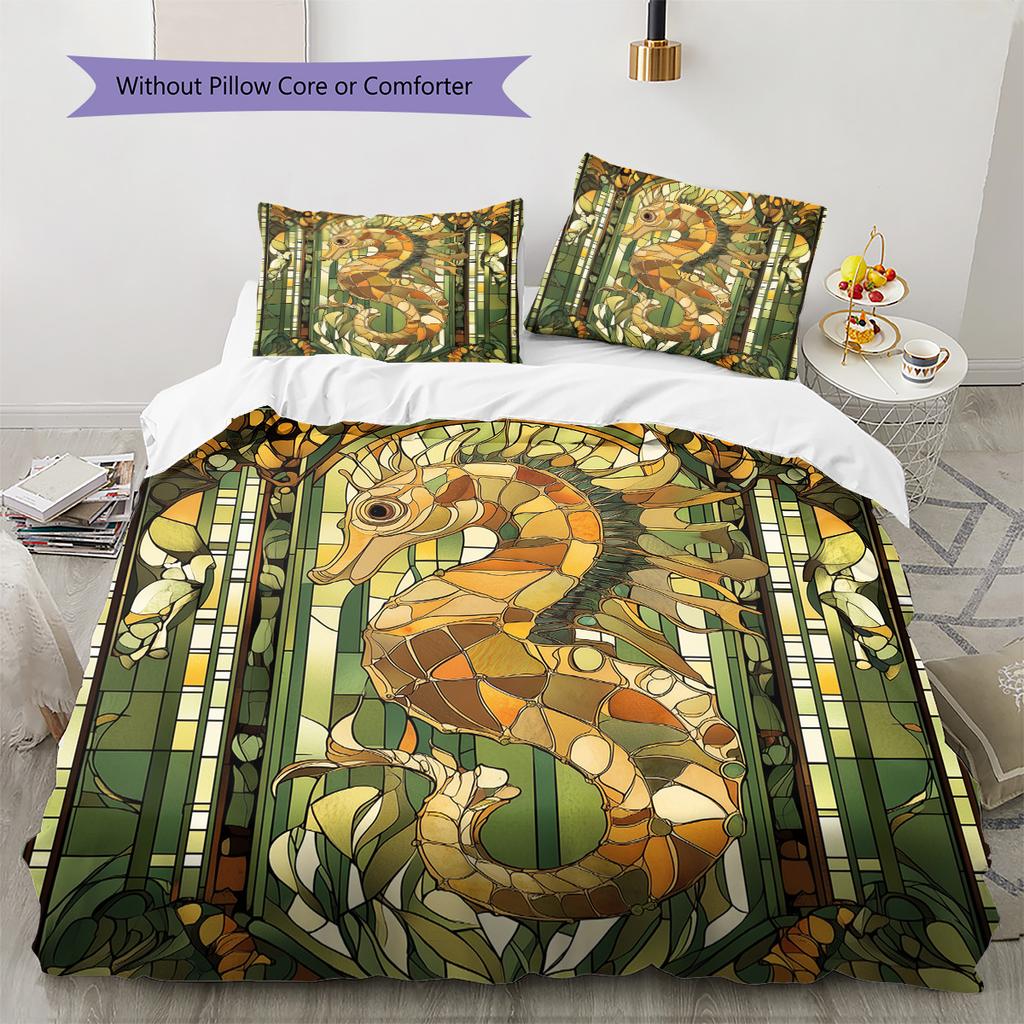 Ocean Stained Glass Window  Pattern Bedding Quilt Set Quilt Cover Pillowcase Home Decoration  Gift (1 * duvet cover + 2 * pillowcase, without core)
