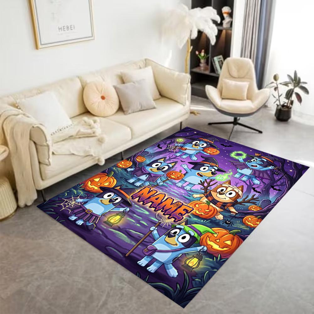 Halloween Bluebird Party Customize Text Floor Mat Design for Bedrooms Hallway Game Room Living Rooms Anti-slip Rug Office Home Decor