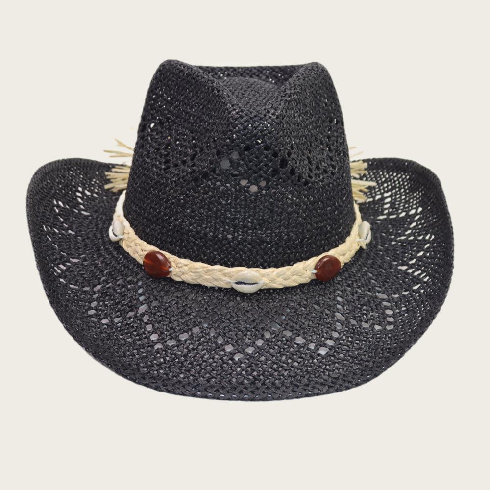 Western Men's Outdoor Beach Hat Hollow Sun Hat Cowboy Straw Hat Women's Big Eaves Sun Protection Hat Stage