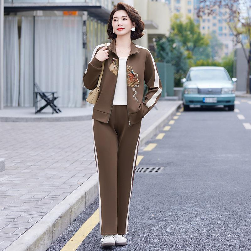 Spring 2026 Elegant Chinese-Style Mom s Casual Wear Set XL (suitable for 90-105 jin) кофейный
