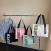 Letter Print Canvas Shoulder Bag Women's Travel Large Capacity Tote Bag Student Class Commuter Bag