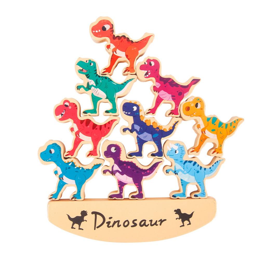 Happy Stacking Dinosaurs,Wooden Stacking Toy For Toddlers, Colorful Dinosaur Balancing Activity Toy, Improves Fine Motor Skills And Dexterity