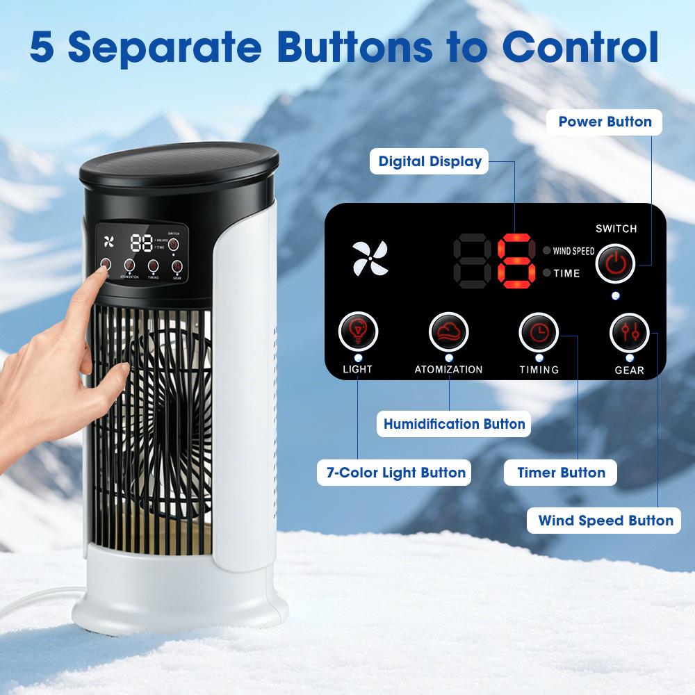 Compact Air Conditioner & Humidifying Fan with 7-Color LED Lights