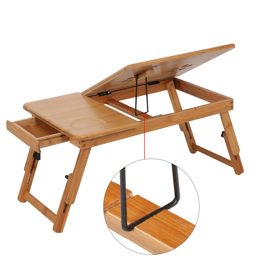Portable Folding Bamboo Bed Laptop Desk Adjustable Lap Notebook Table Stand Tray with Drawer