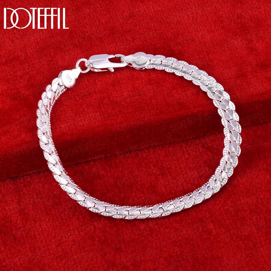 925 Sterling Silver 6mm Side Chain 18/19/20cm Bracelet Wedding Jewelry