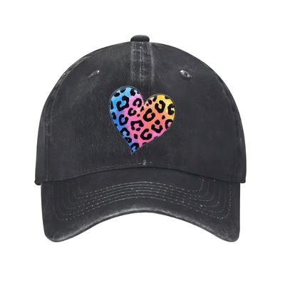 Colorful Leopard Heart Print Baseball Cap Unisex Cotton Adjustable Casual Sports Hat