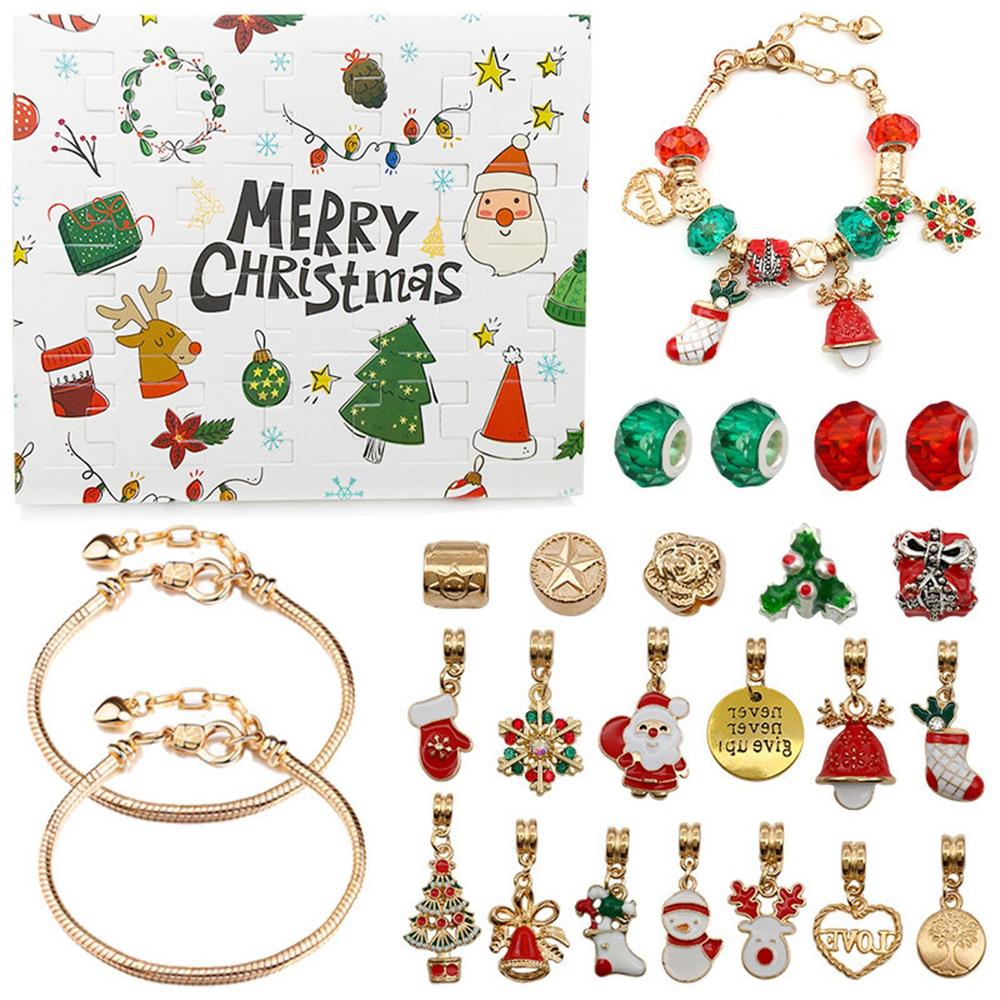 24 Tage Weihnachts-Countdown-Kalender Schmuckschatulle 2024 Weihnachts-Adventskalender Mädchen Armbänder Accessoires Für Neujahrsgeschenke