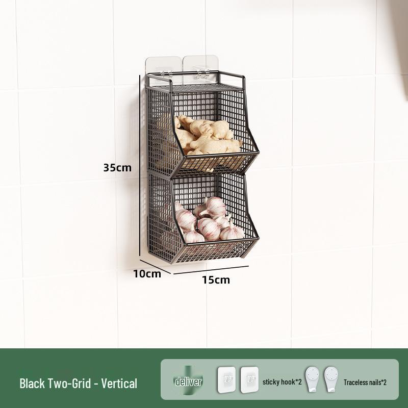 Wall-Mounted Scallion, Ginger & Garlic Storage Basket and Seasoning Box