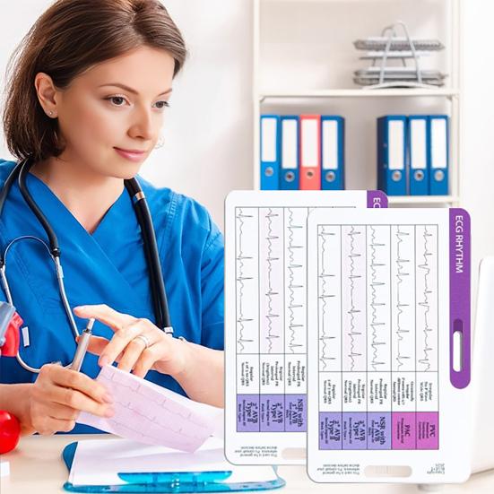 Yousheng EKG Rhythm Interpretation Card Portable Reference Badge Card Electrocardiogram Rapid Interpretation Guide Horizontal Vertical Layout Cheat