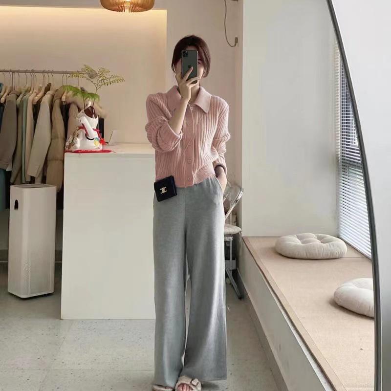 Chic Women's Ribbed Wool POLO Collar Short-Sleeve Knit Cardigan - Autumn/Winter Petite Outerwear.