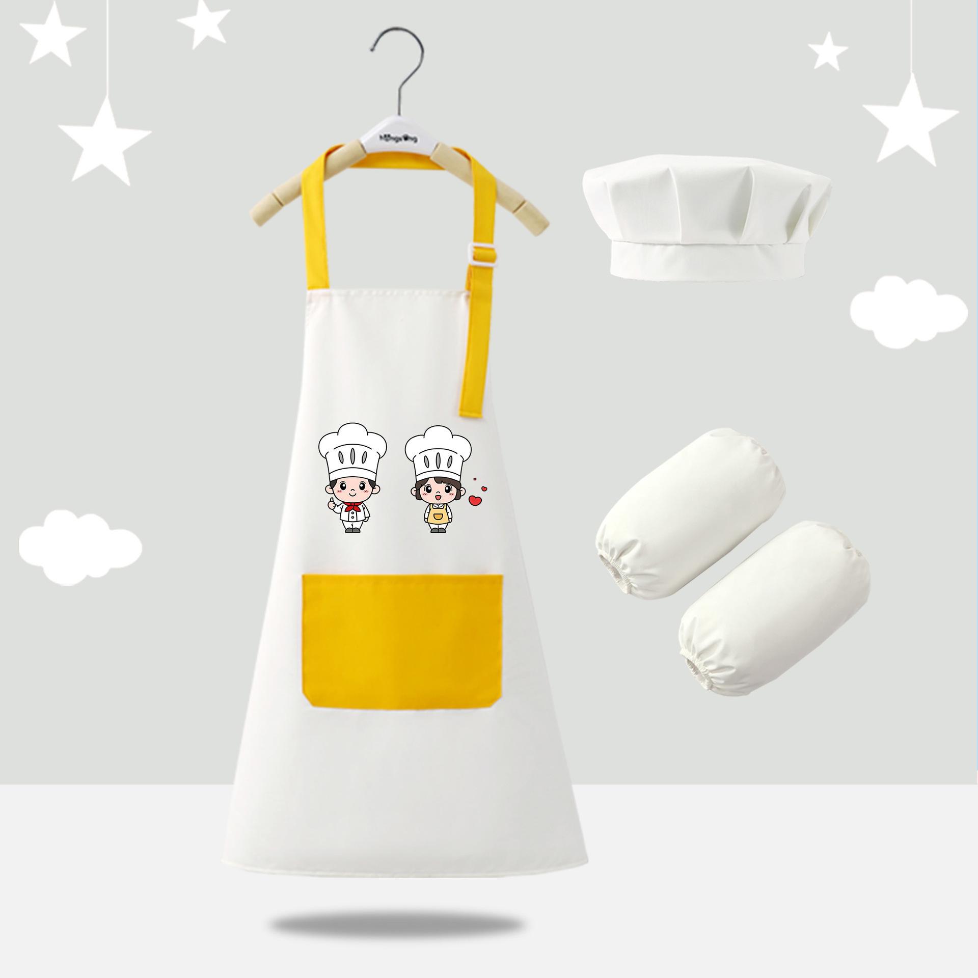 

3 шт./комплект Кухонный детский фартук для готовки Мультяшный художественный халат Милый водонепроницаемый нагрудник Регулируемые маслостойкие фартуки шеф-повара для детского сада 120-height-110-130cm белый