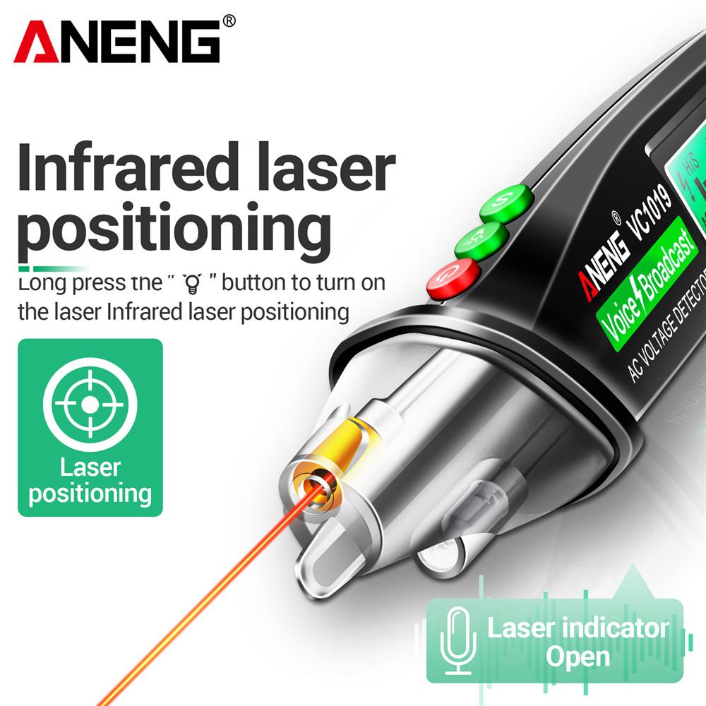 Neuer intelligenter Spannungsprüfstift 12V-1000V AC Spannungs-Sprachansage ANENG VC1019 Berührungsloser Infrarotsensor-Positionierung Elektrische Werkzeuge mit Alarm