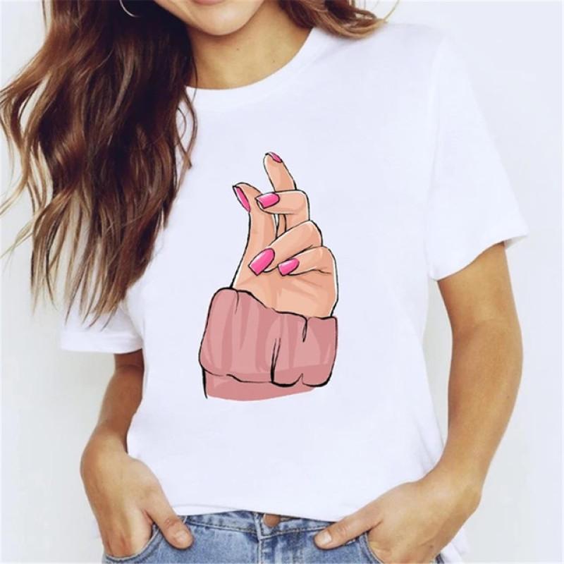 T Shirt for Women Teens Tees Cartoon Kawaii Trend Fingernail Nail Art Unisex Clothes Vintage Men Streetwear Daily Style Fashion