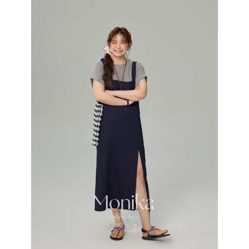 

Summer New Style Suspender Dress for Pear-Shaped Body, Flattering for Chubby Women, Long Slit Dress That Hides the Belly and Makes You Look Slimmer Dark Blue 2XL