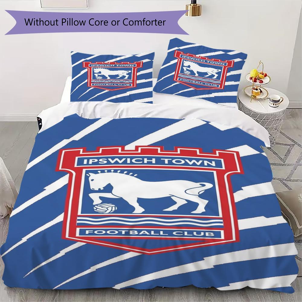 Ipswich Town FC Pattern Bedding uilt Set uilt Cover Pillowcase Home Decoration Birthday Gift (1 * duvet cover + 2 * pillowcase without core)