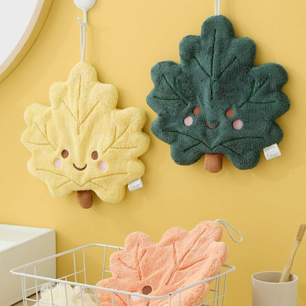 Leaves Hand Towel Absorbent Cleaning Rag Cute Hanging Towel  for Bathroom Restaurant Kitchen