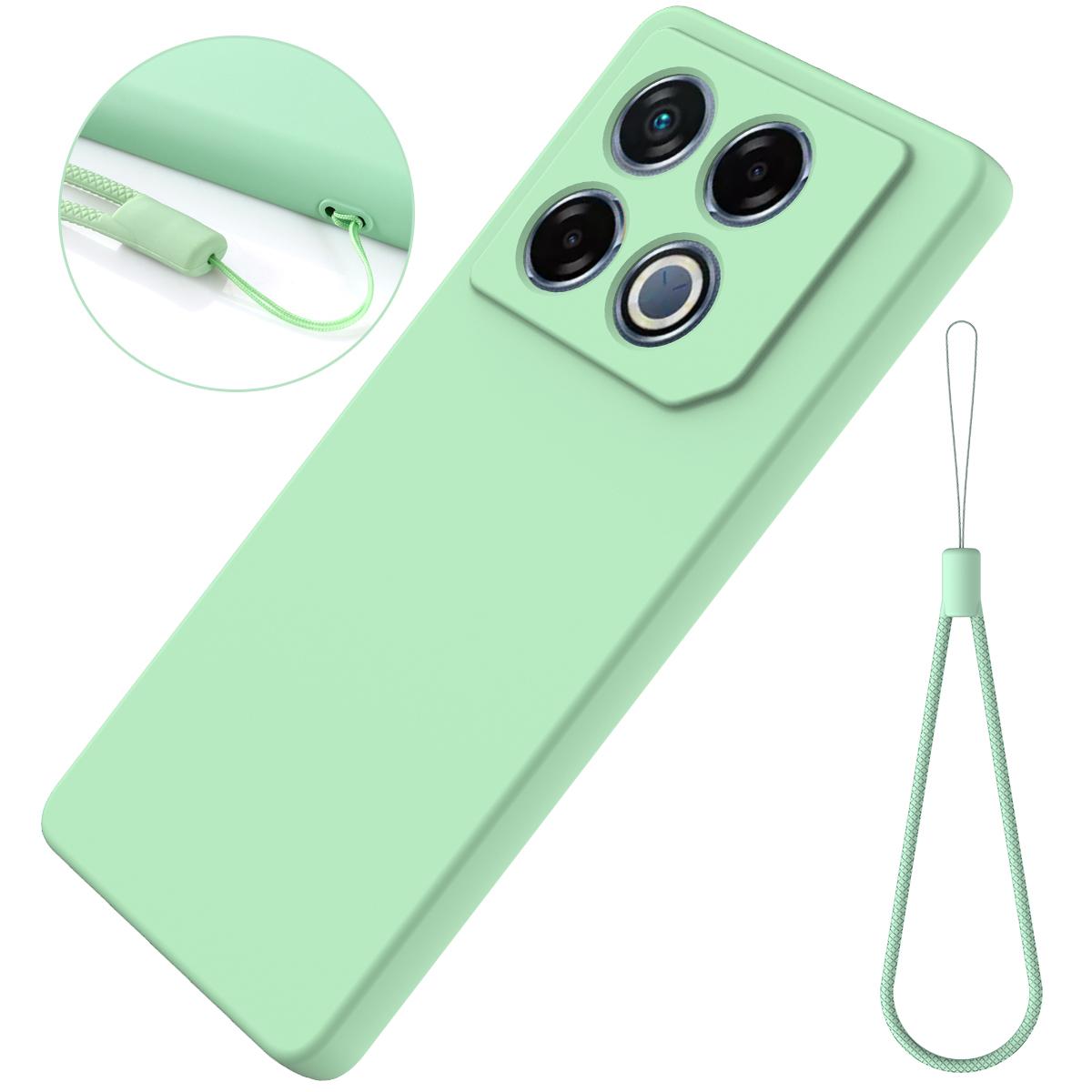 

Чехол для Infinix GT 20 Pro, натуральный жидкий силикон, приятная для кожи задняя крышка для Infinix GT 10 Pro, противоударный бампер со шнурком Infinix GT 10 Pro зелёный