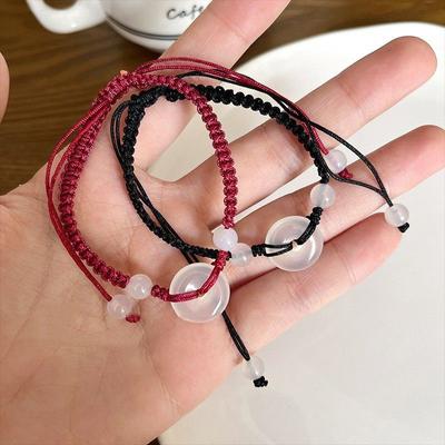 Vintage Minimalistický Temperament Imitace Jade Bezpečnostní Spona Náramek Pro Pár Čínský Styl Ručně Pletený Pro Štěstí Ruční Šňůrka Dárek