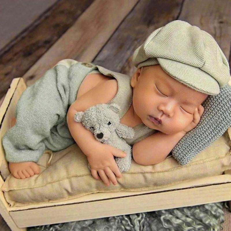 Baby Photography Props Romper and Curved Brim Hat Outfit Photo Shoot Clothes Baby Infant Photography Costume Clothing